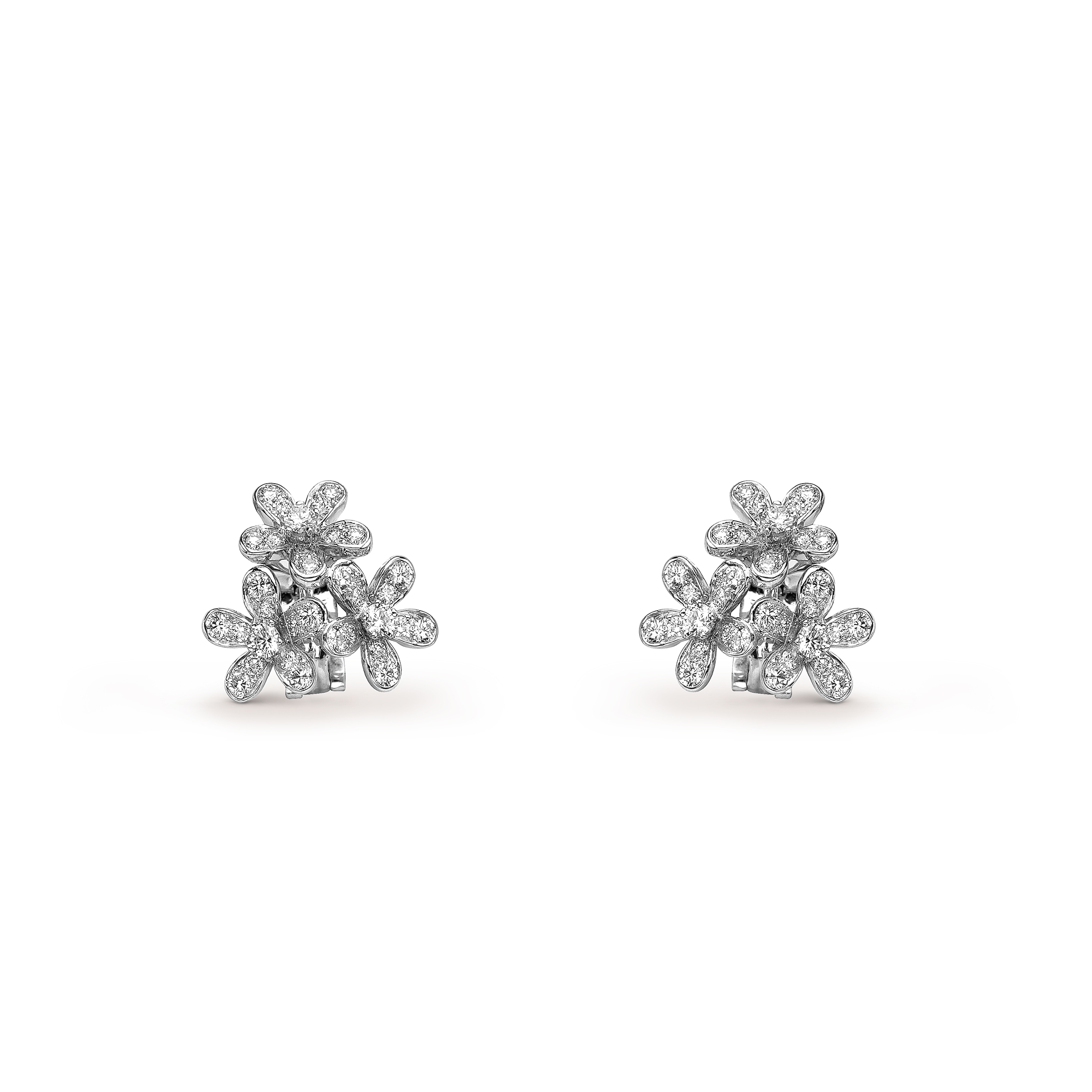 V*N CL*F arpels socrate earrings, 3 flowers - white gold, diamond  vcarb14300