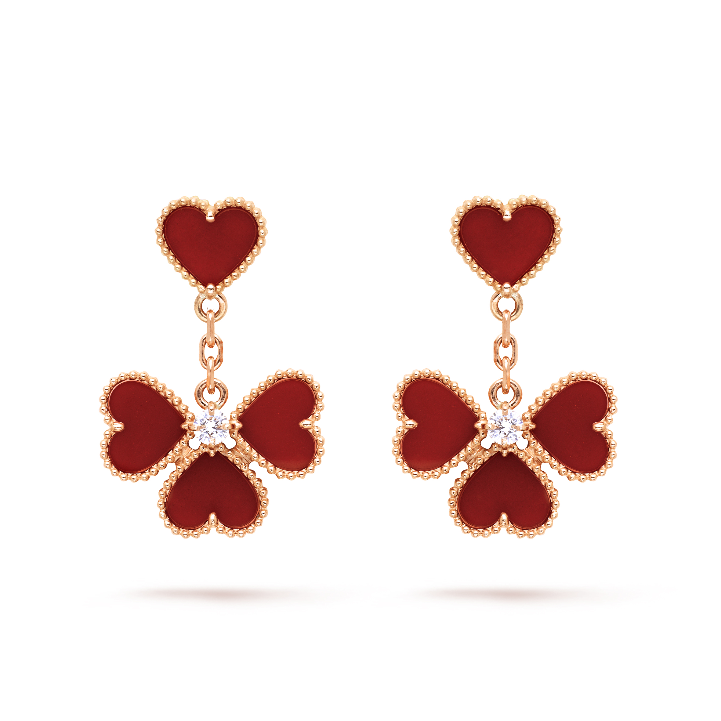 V*N CL*F arpels sweet alhambra effeuillage earrings - rose gold, carnelian, diamond  vcarn5pp00