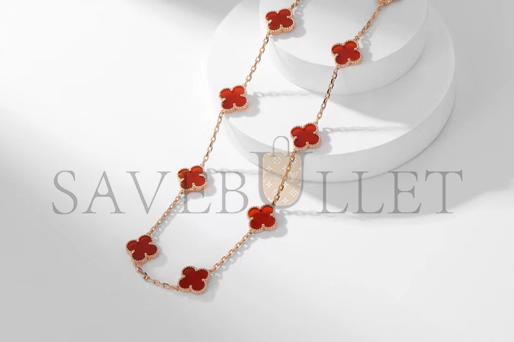 V*N CL*F arpels vintage alhambra necklace, 10 motifs - yellow gold, carnelian  vcard40600