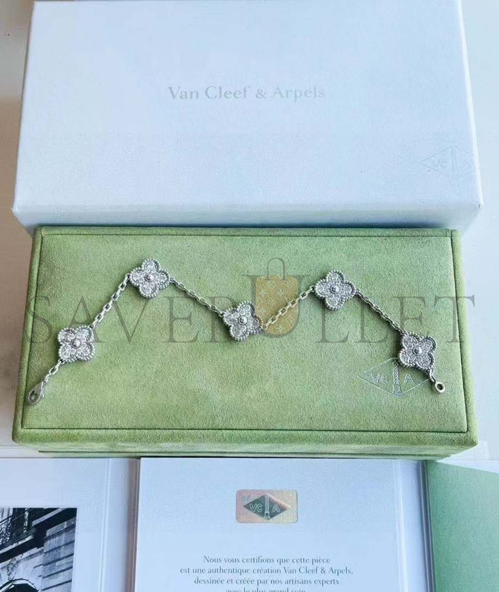 V*N CL*F arpels vintage alhambra bracelet, 5 motifs - white gold, diamond  vcara41500