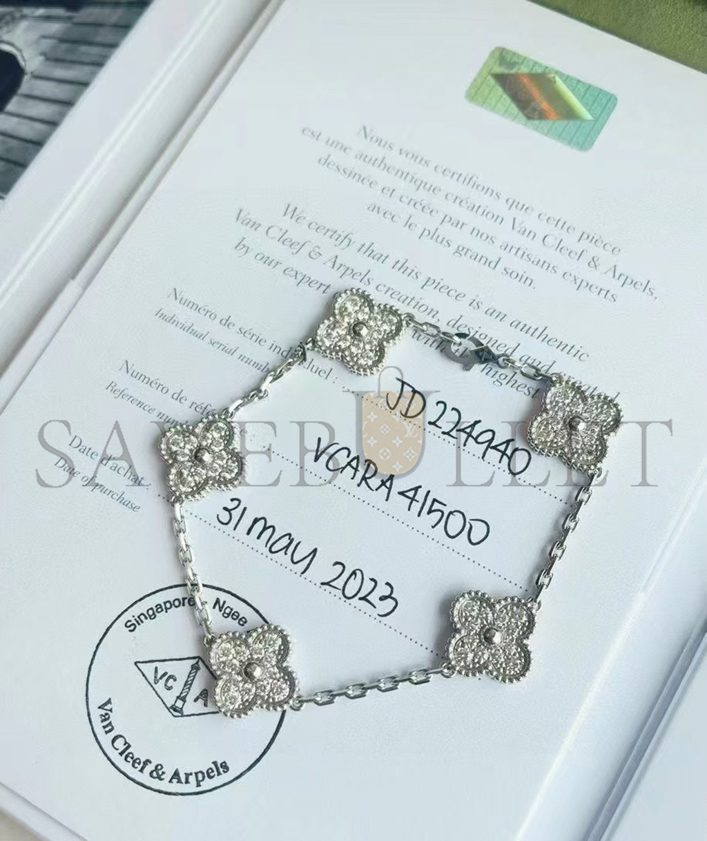 V*N CL*F arpels vintage alhambra bracelet, 5 motifs - white gold, diamond  vcara41500