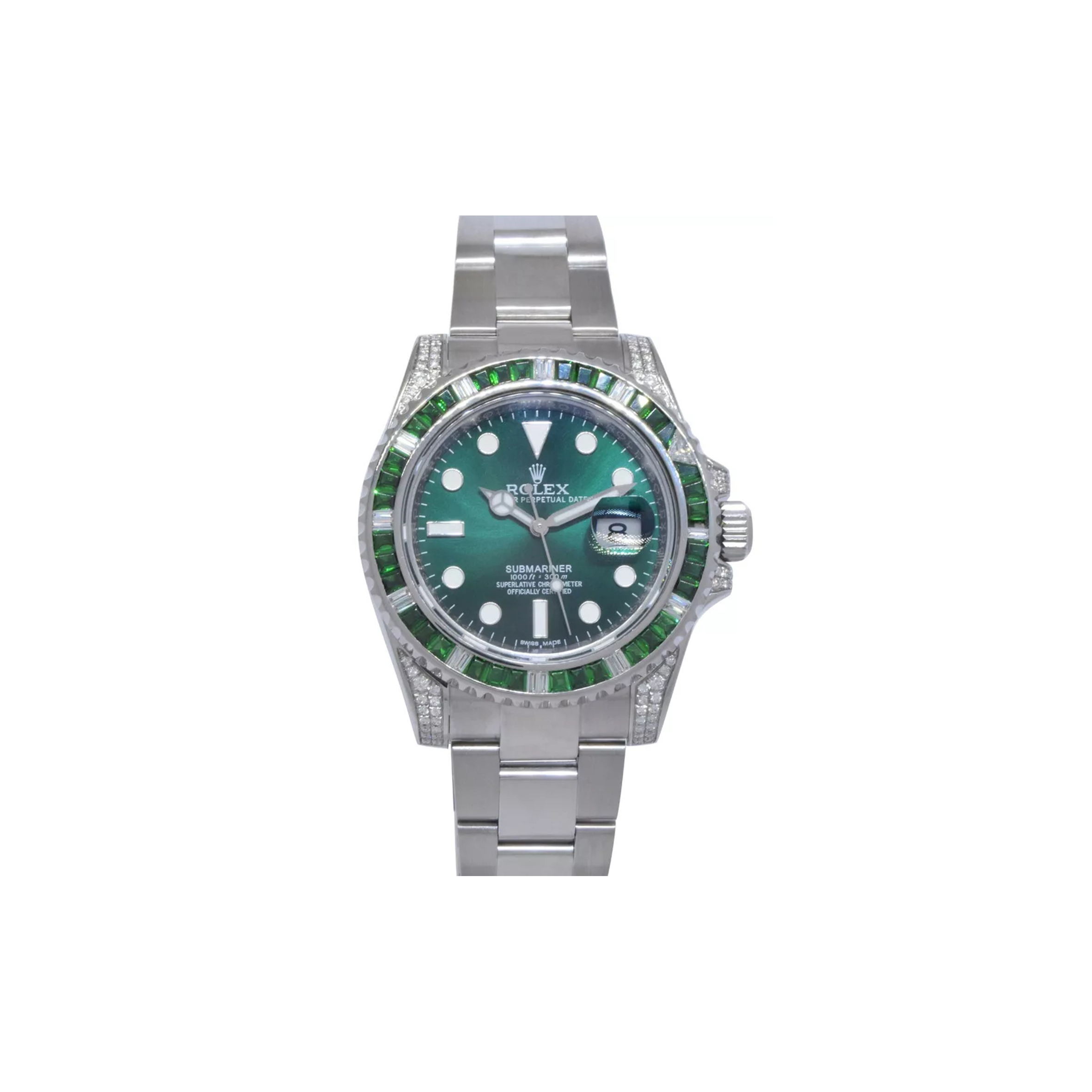 R*l*x submariner date steel green stones & diamond 40mm watch 116610