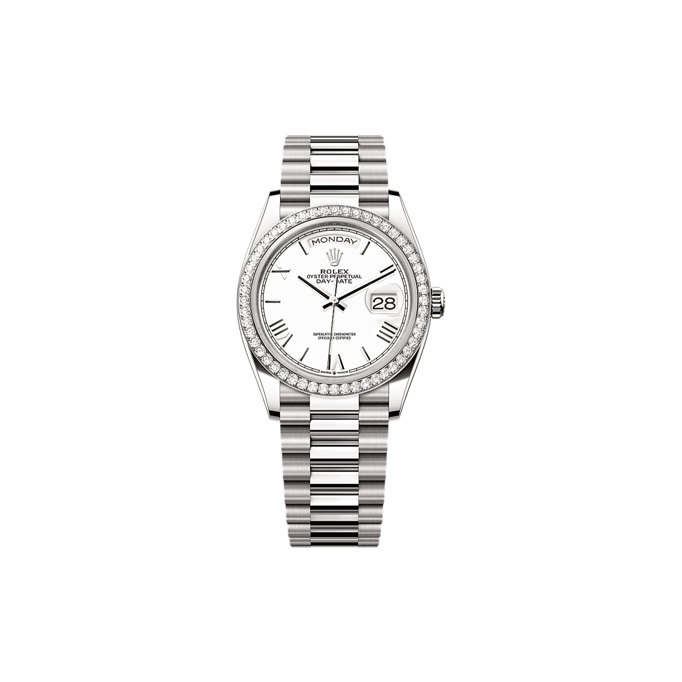 R*l*x day-date 36 oyster, 36 mm, white gold and diamonds watch 128349rbr-0043