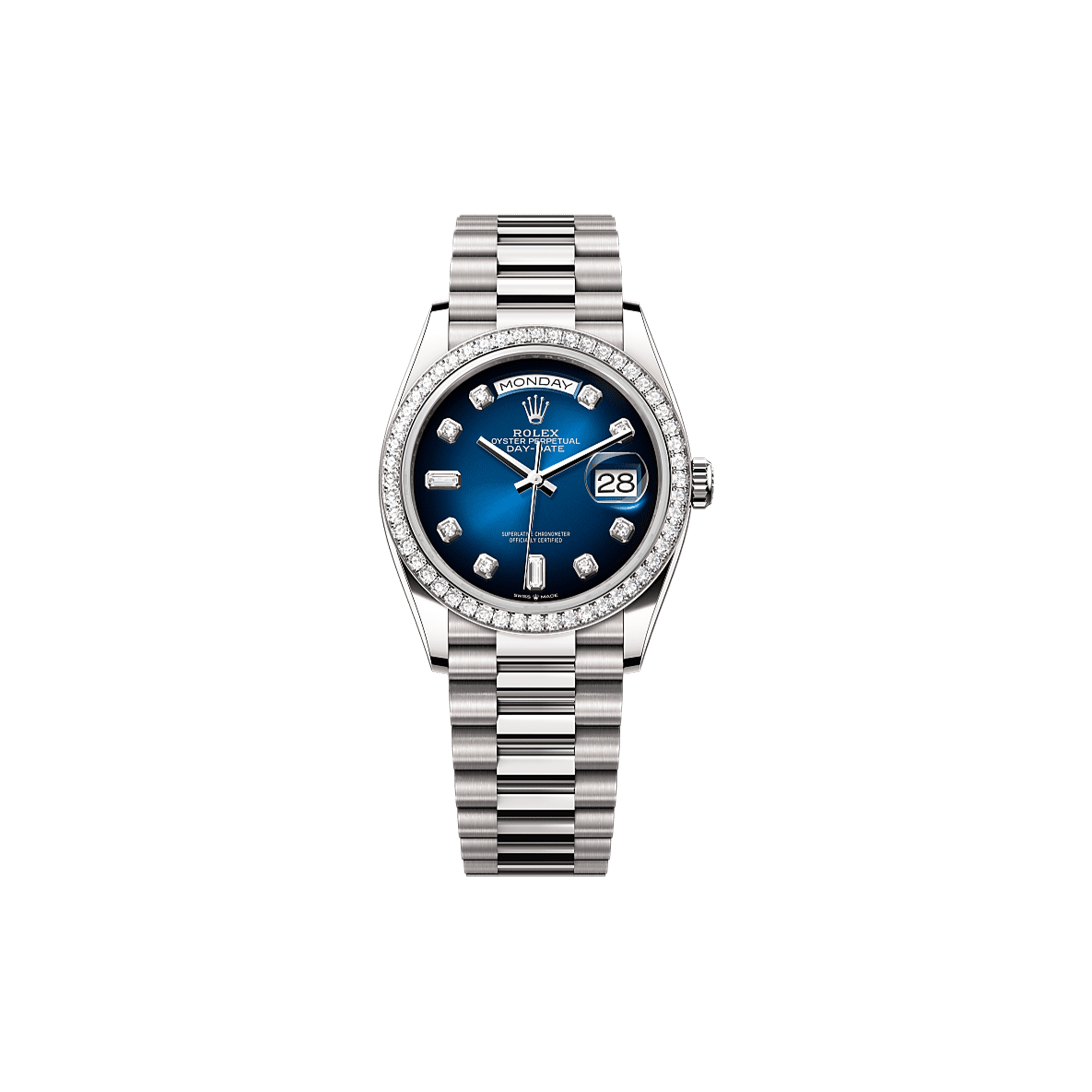 R*l*x day-date 36 oyster, 36 mm, white gold and diamonds watch 128349rbr-0010