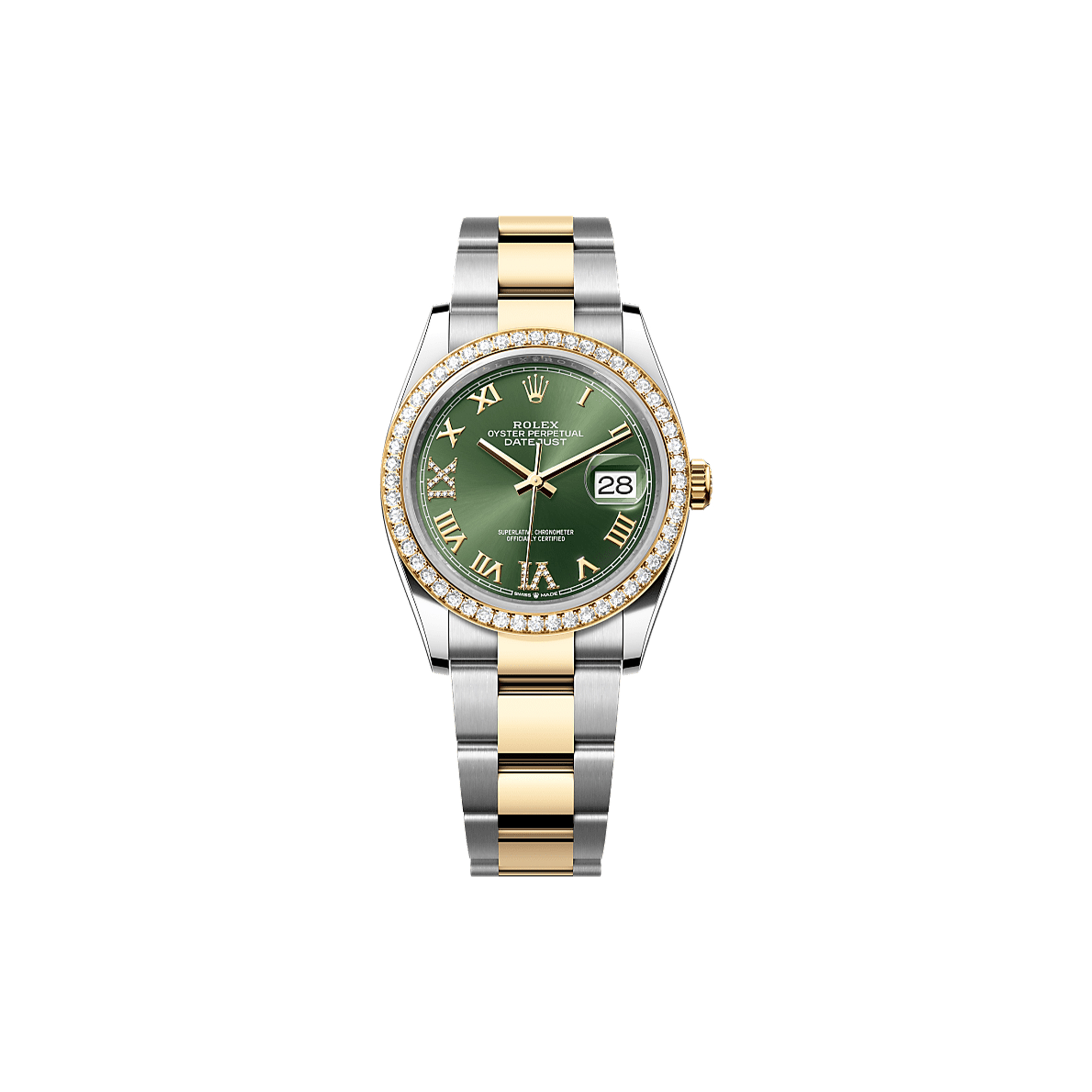 R*l*x datejust 36 oyster, 36 mm, oystersteel, yellow gold and diamonds watch 126283rbr-0012