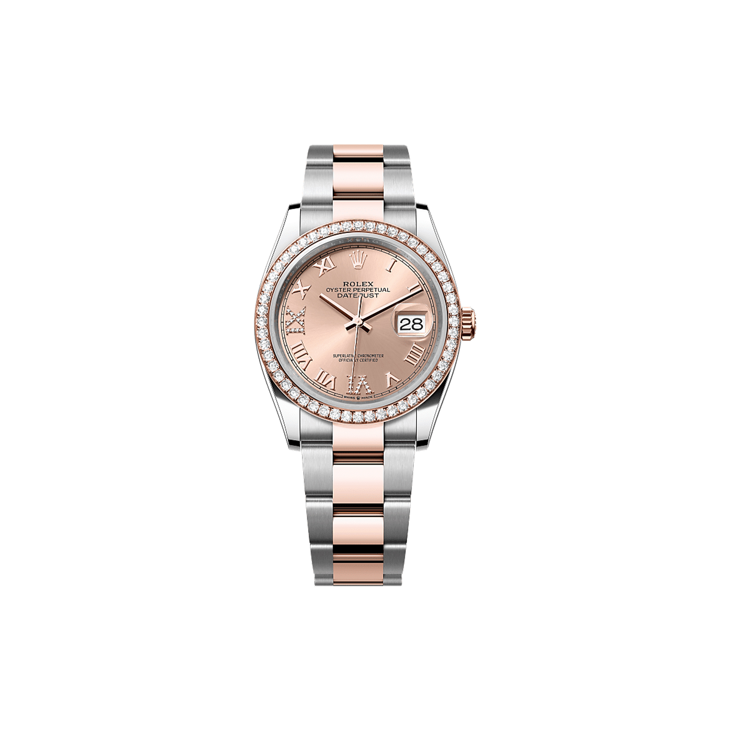 R*l*x datejust 36 oyster, 36 mm, oystersteel, everose gold and diamonds watch 126281rbr-0016