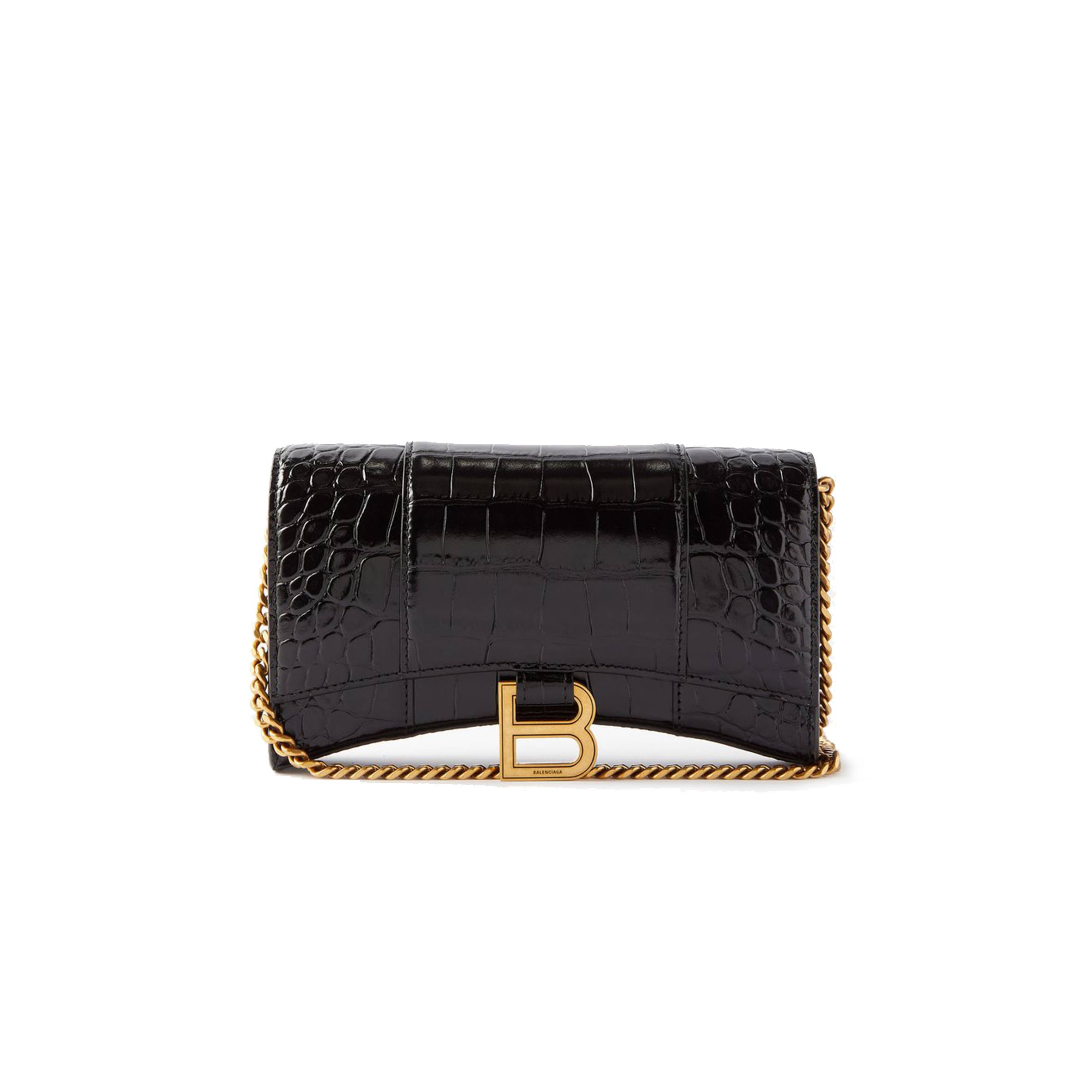 Ba*len*cia*ga black hourglass crocodile-effect leather cross-body bag matchesfashion us (19.8*12.1*5cm)