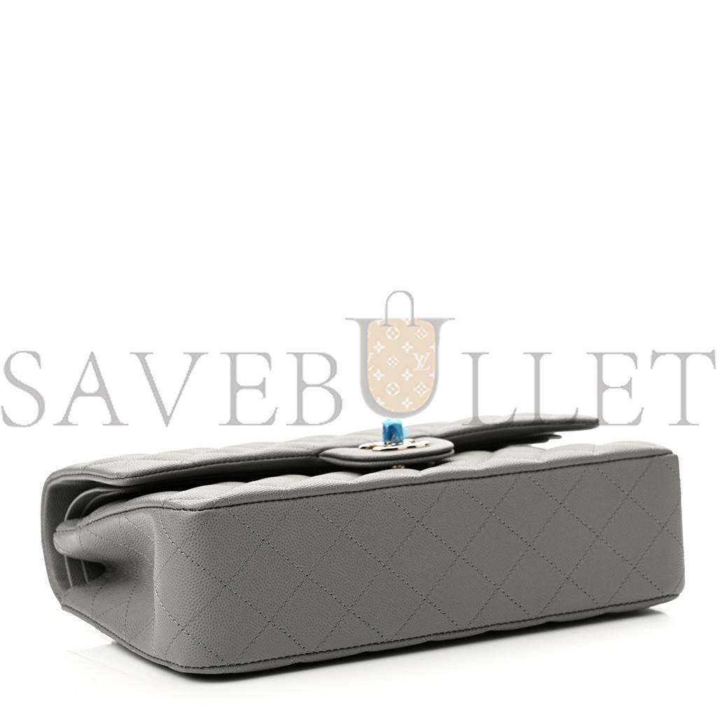 Ch*el caviar quilted medium double flap grey rose gold hardware (25*17*6cm)