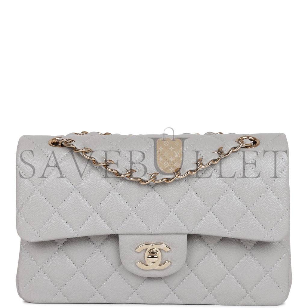 Ch*el small classic double flap grey caviar light gold hardware (23*13*6cm)