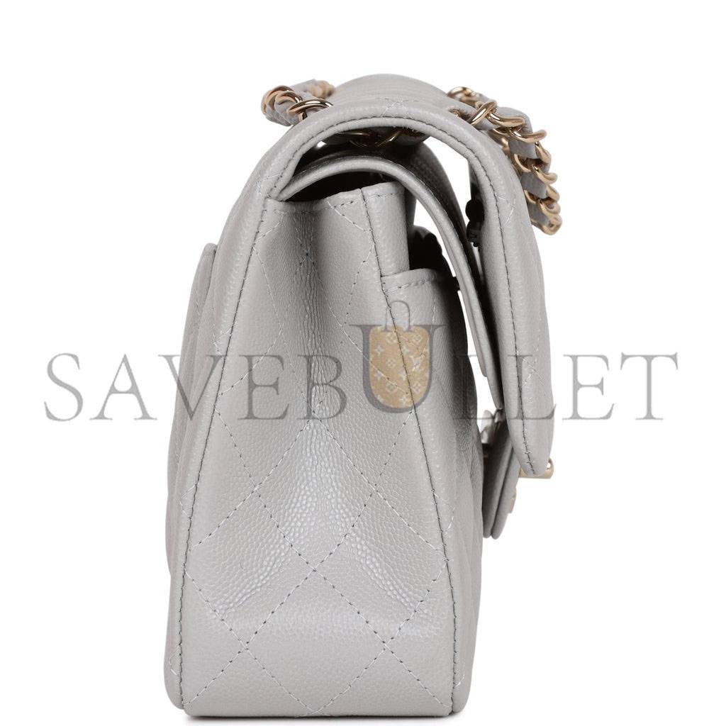 Ch*el small classic double flap grey caviar light gold hardware (23*13*6cm)