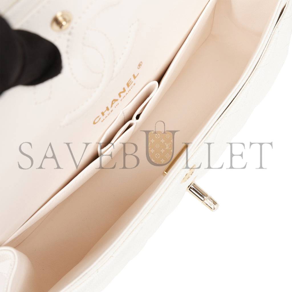 Ch*el small classic double flap white caviar gold hardware (23*13*6cm)