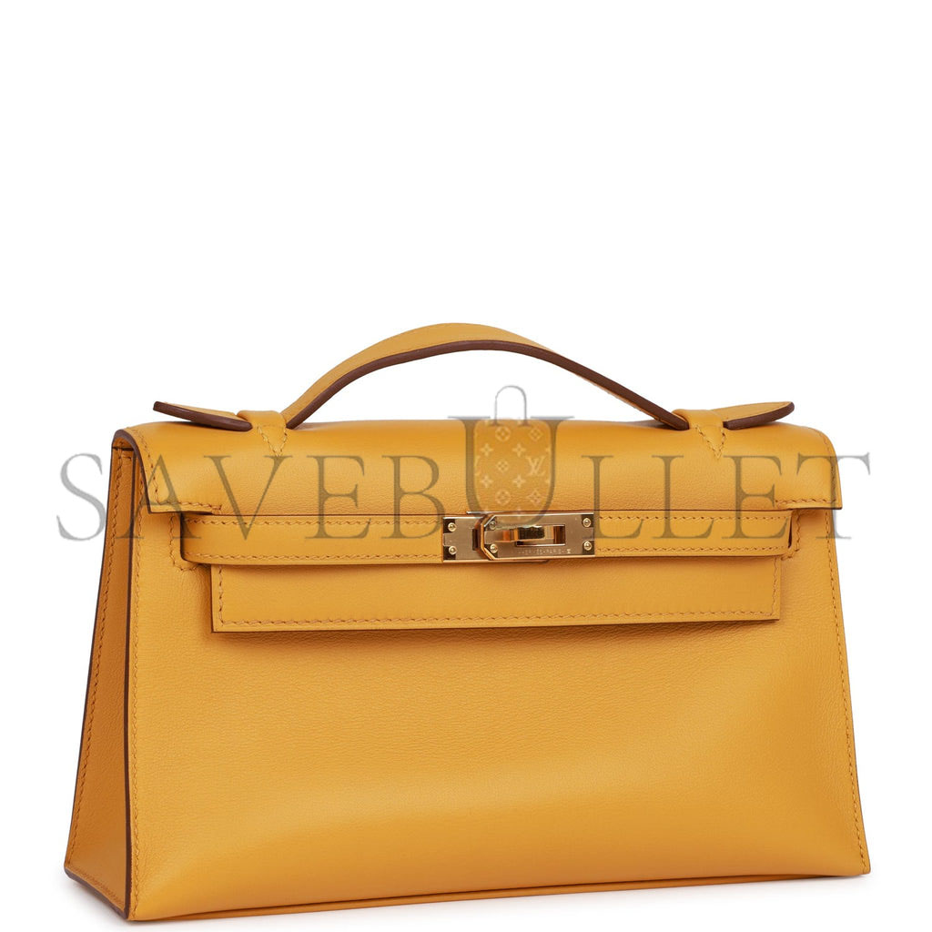 H**mes kelly pochette jaune ambre swift gold hardware (22*12*13cm)