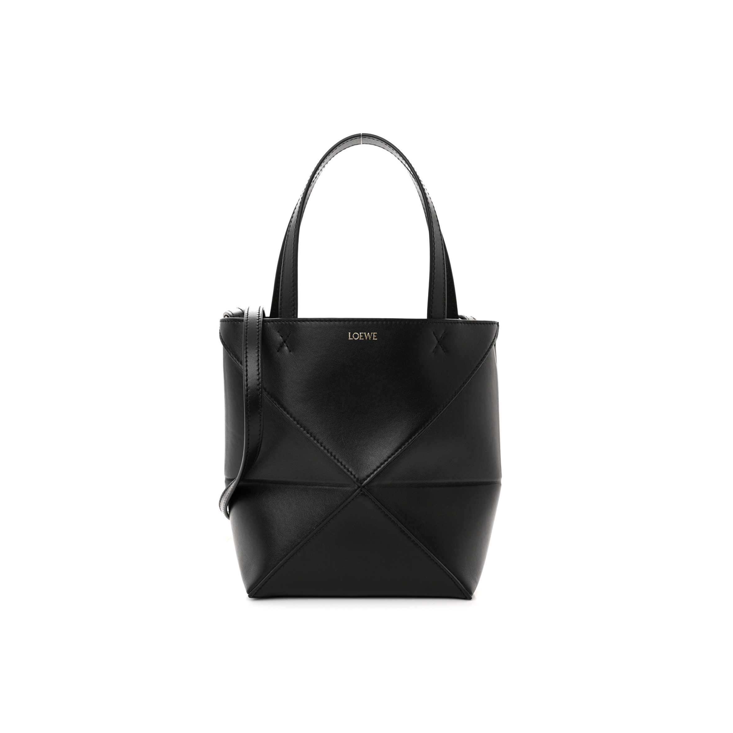 l*ew* shiny calfskin mini puzzle fold tote black (20*16*9cm)