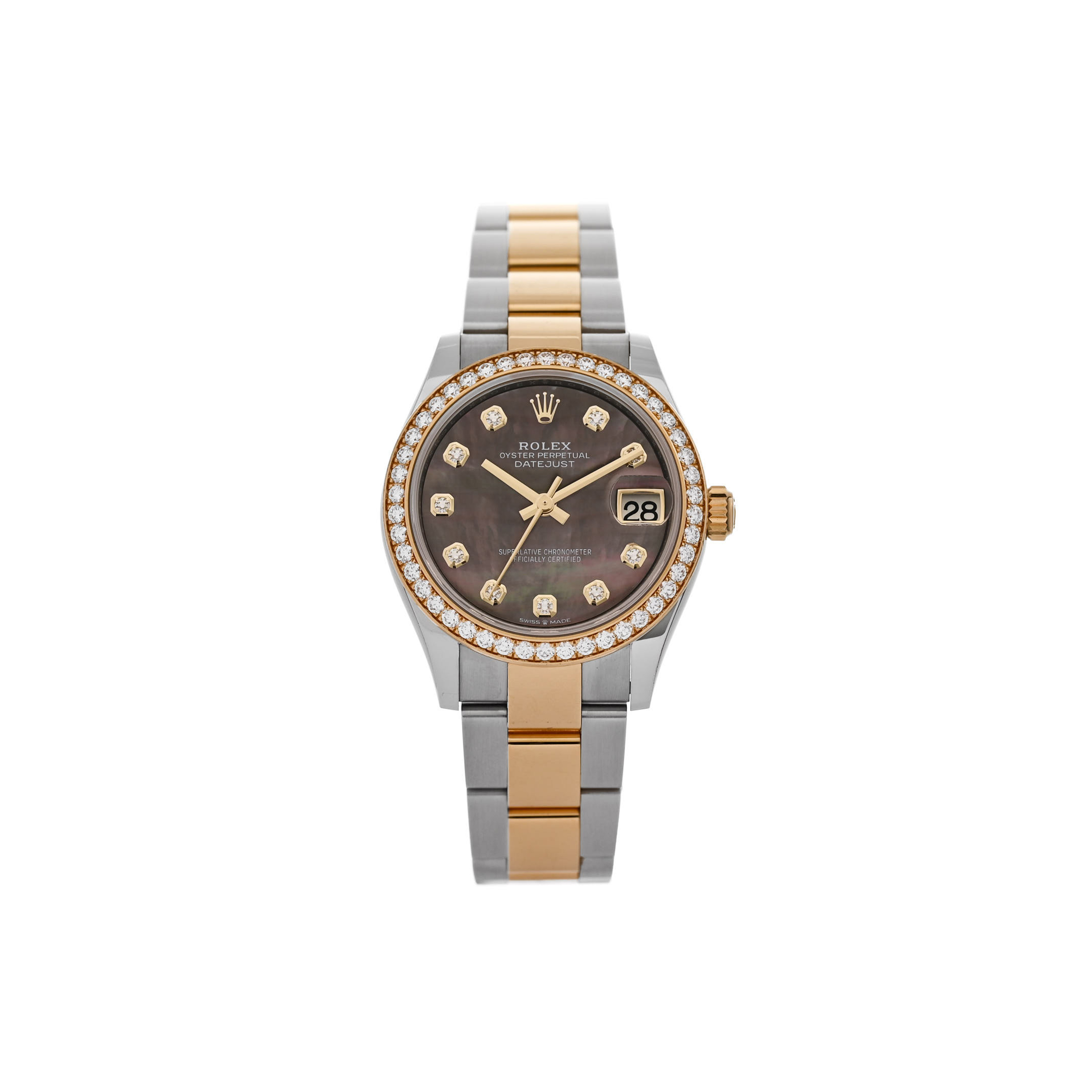 R*l*x stainless steel 18k yellow gold diamond black mother of pearl 31mm oyster perpetual datejust watch 278383rbr