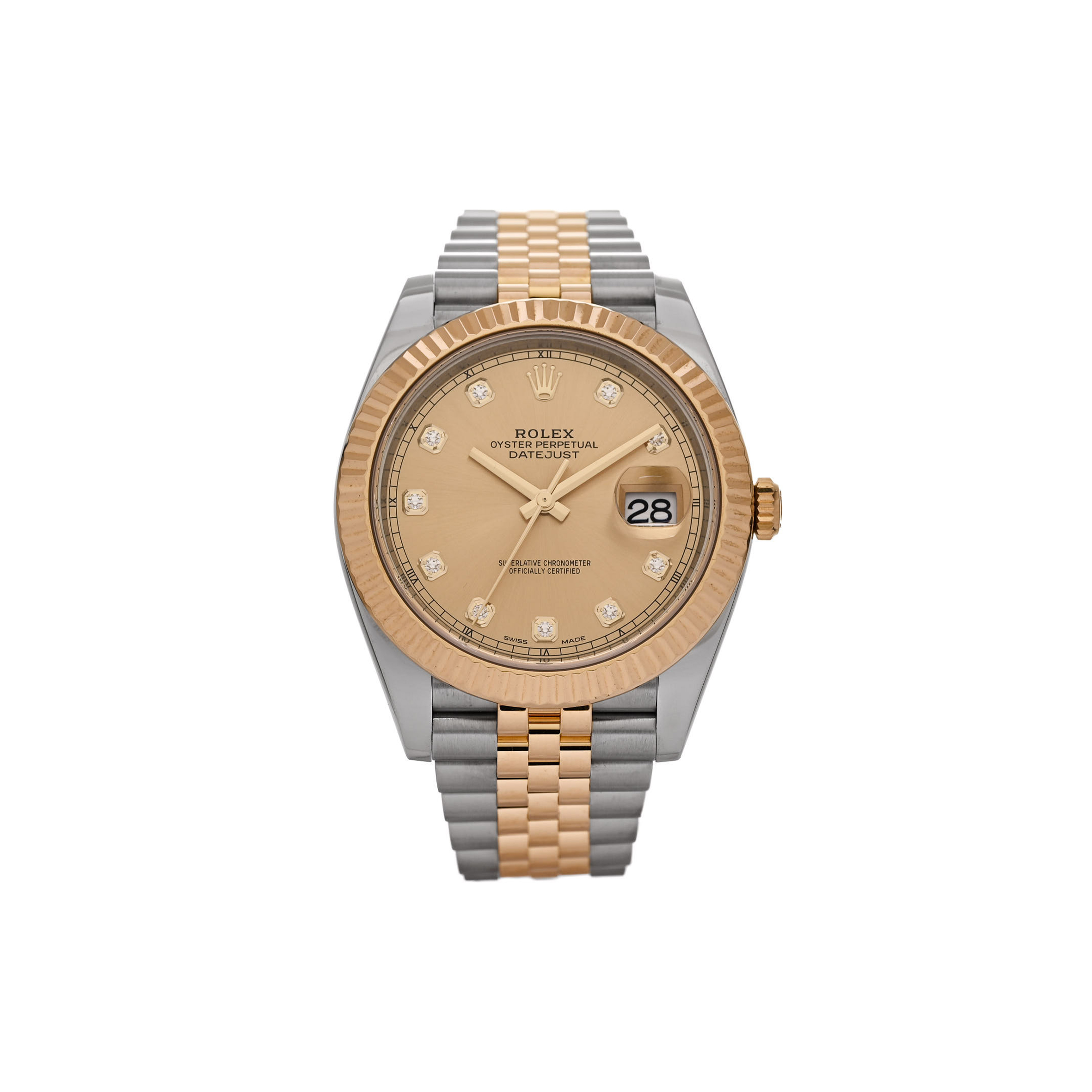 R*l*x stainless steel 18k yellow gold diamond 41mm oyster perpetual datejust watch champagne 126333