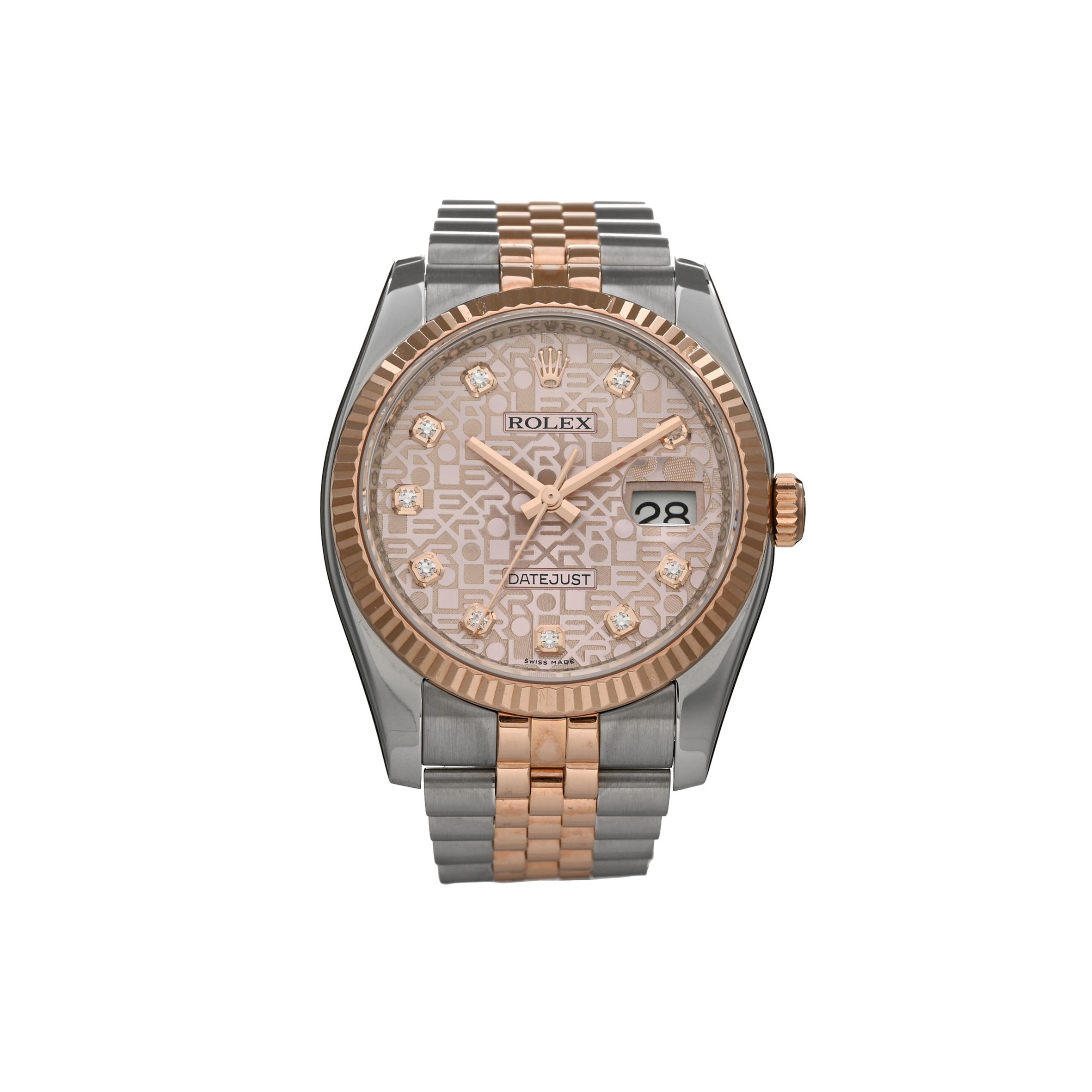 R*l*x stainless steel 18k everose gold diamond 36mm oyster perpetual datejust watch pink jubilee 116231