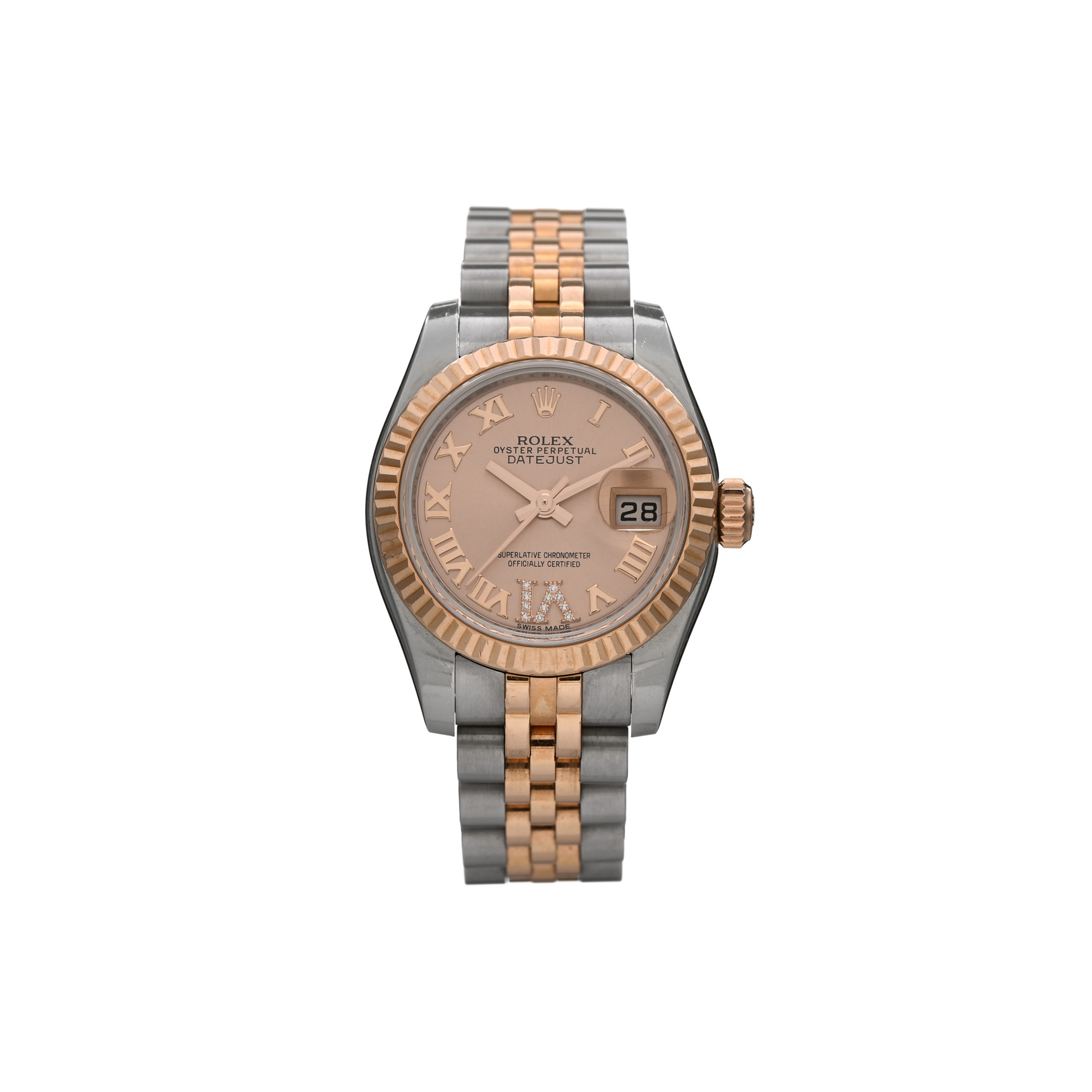 R*l*x stainless steel 18k everose gold diamond 26mm oyster perpetual datejust watch pink roman 179171