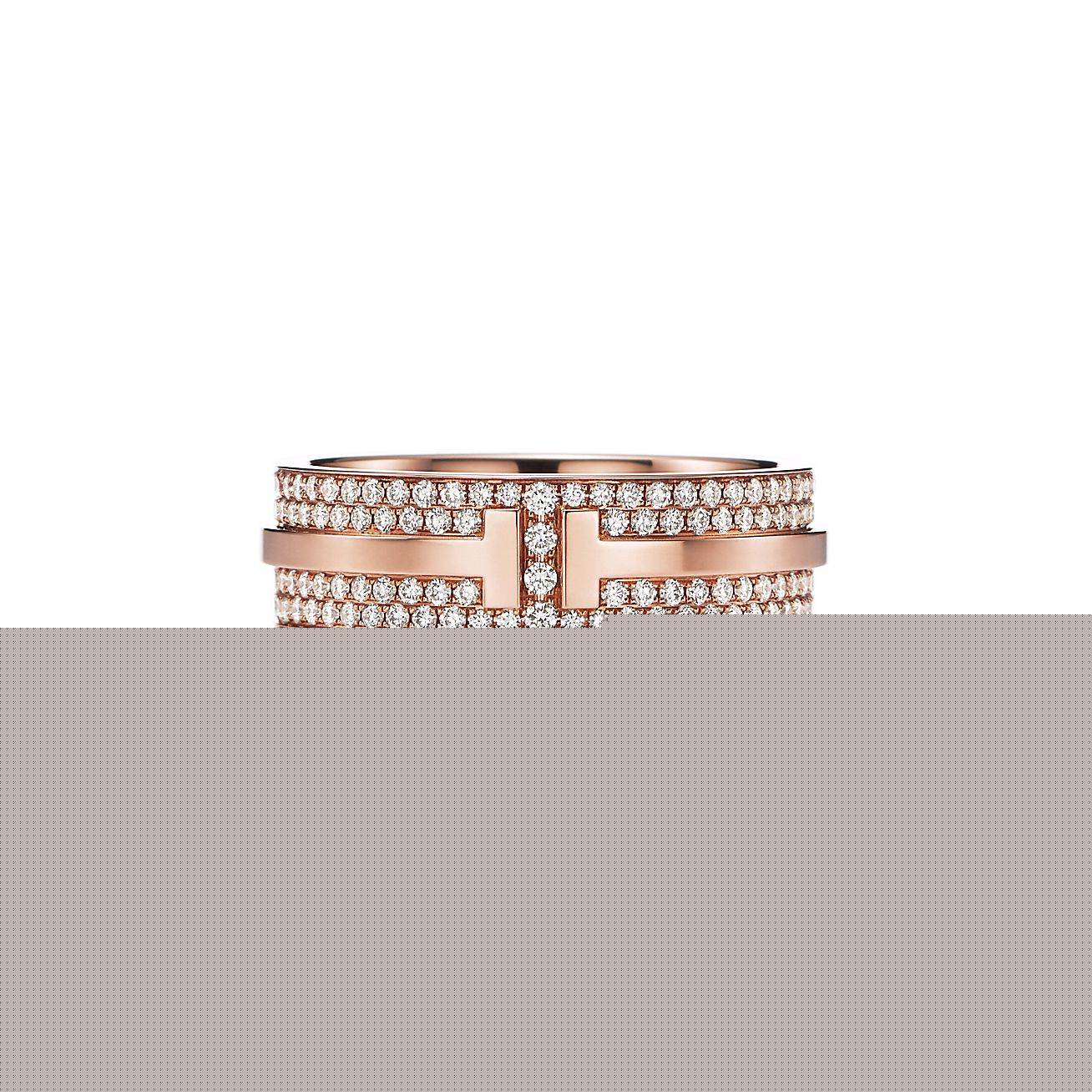 T*f*ny t wide pavÉ diamond ring in 18k rose gold