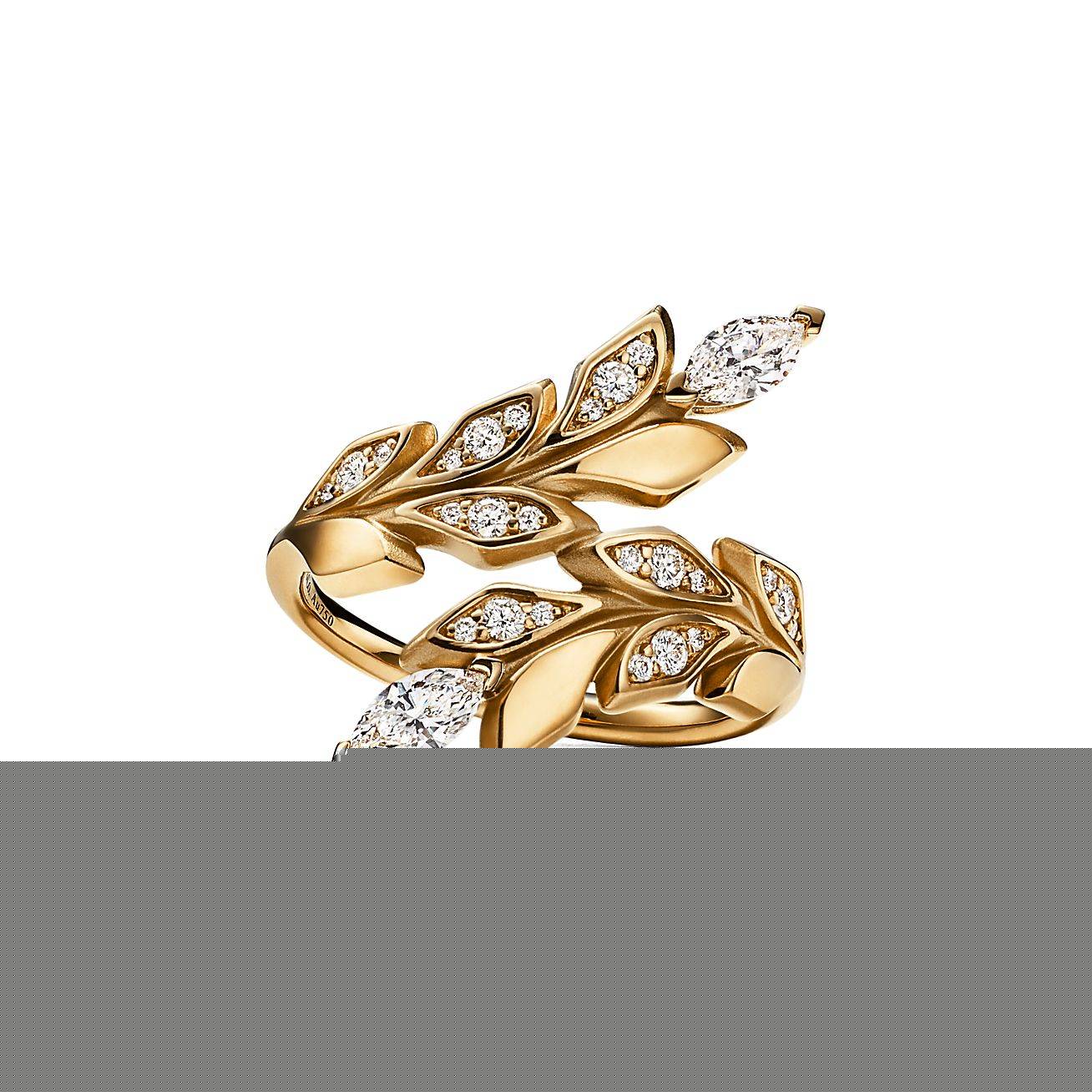 T*f*ny victoria® vine bypass ring in yellow gold with diamonds