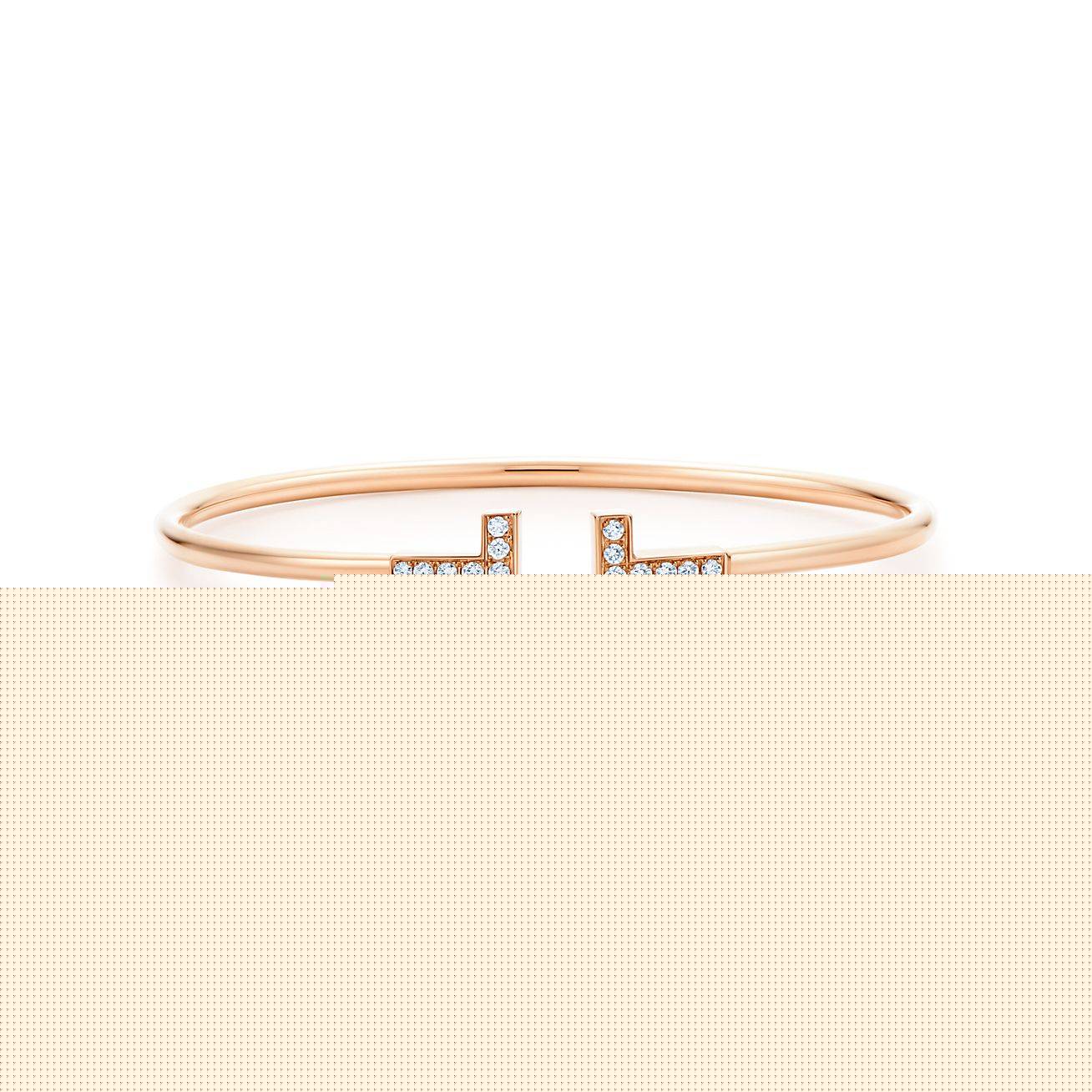 T*f*ny t wire bracelet in rose gold with diamonds