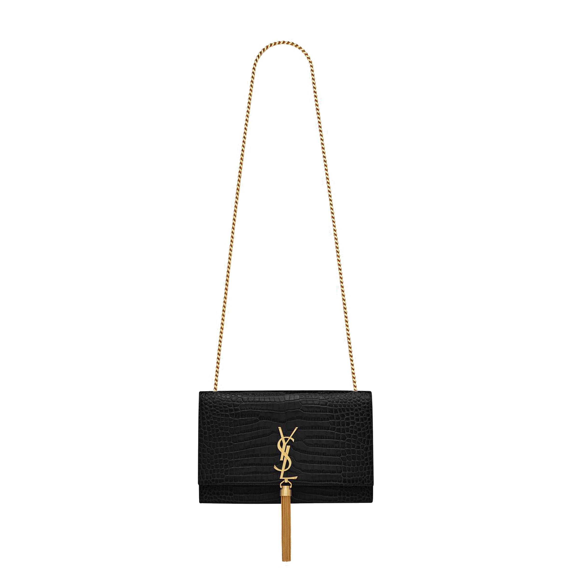 Y*L kate medium chain bag with tassel in crocodile-embossed shiny leather 354119dnd0j1000 (24*14.5*5.5cm)